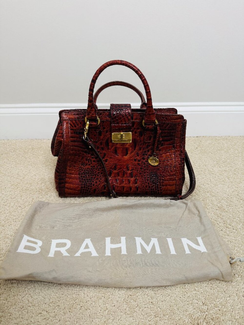 Brahmin Annabelle Brahmin Satchel Brown Embossed Reptile Crocodile Leather Handb